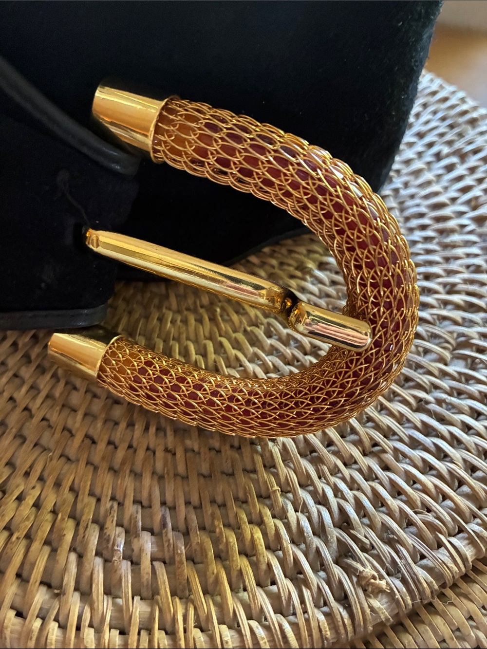 Vintage Anne Klein for Calderon Black Suede Large Gold Buckle Wide Belt